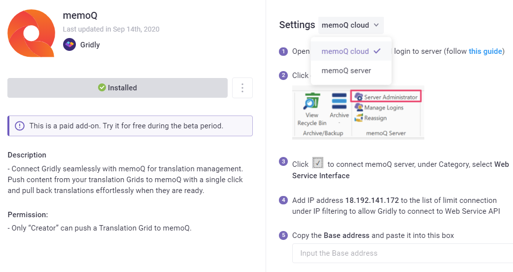 Connect memoQ in few clicks