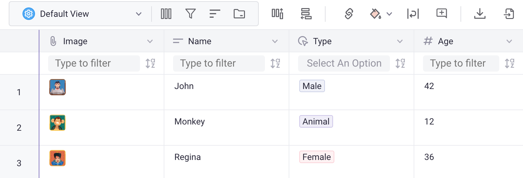 Screenshot: references in the grid